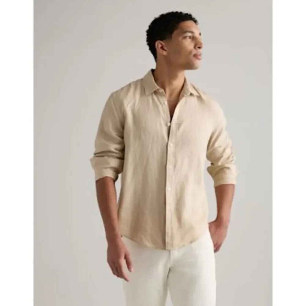 Quince 100% European Linen Relaxed‎ Long Sleeve Button Up Shirt Driftwood L